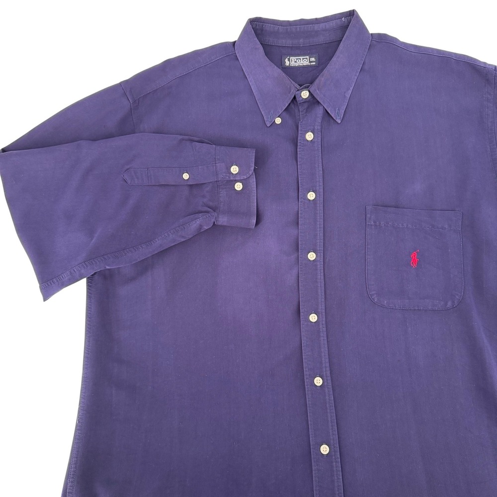 Polo Ralph Lauren Silk Cotton Button Down Shirt Mens XXL Purple Long Sleeve Pony